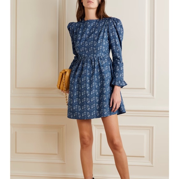 Batsheva X Laura Ashley Blue Floral Mini Dress Size 2 - Picture 2 of 7